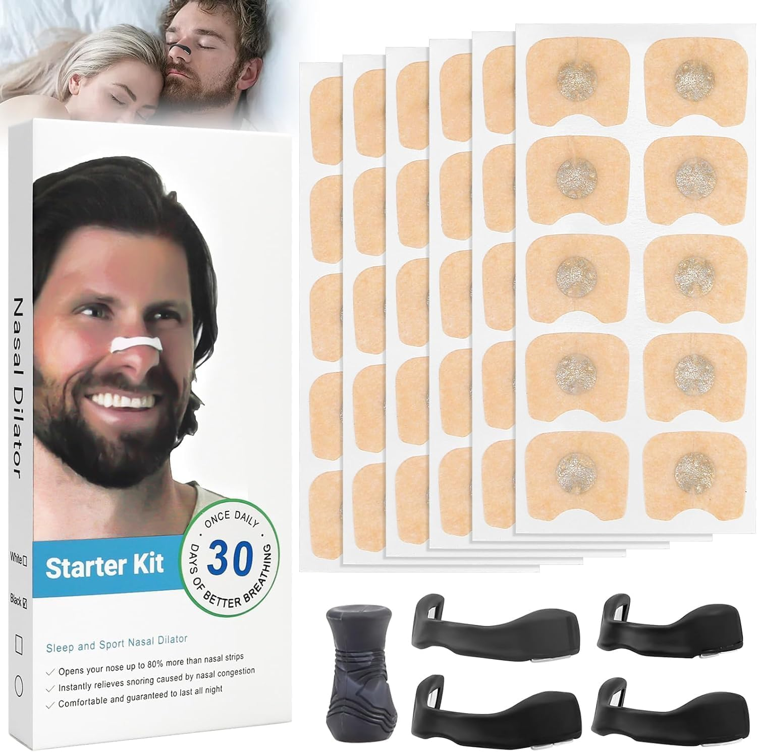 Nose Strips for Enhance Airflow (60Pcs-30 Pairs) Nose Magnet for Breathing,Relieve Snoring & Improve Sleep - Advanced Nasal Strips Support for Better Breathing,Skin-Friendly,Sweat-Resistant ﻿ (Black2) image number 5