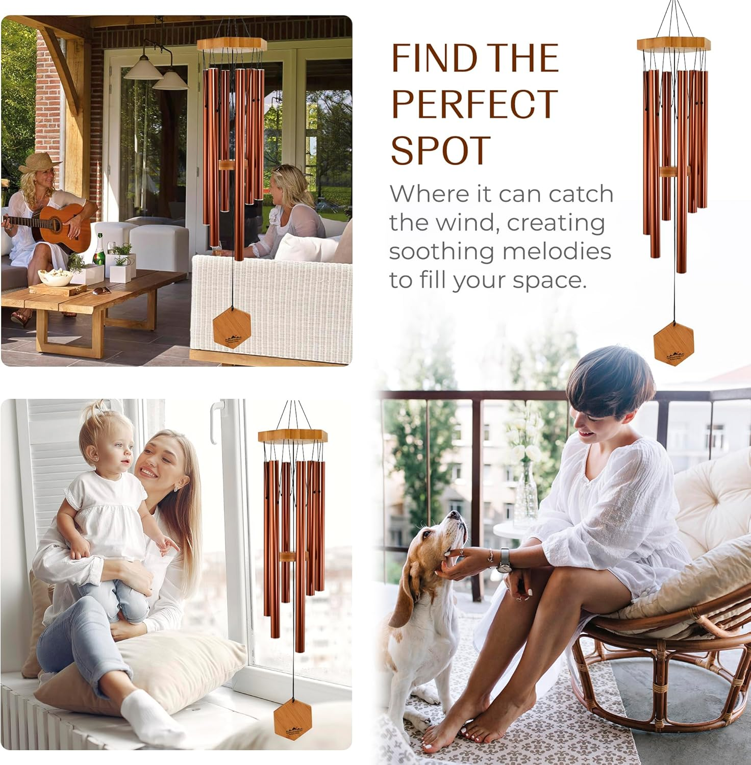 Wind Chimes for People WHO like Their Neighbors Soothing Melodic Tones & Solidly Constructed Bamboo/Aluminum Chime Great as a Quality Gift or to Keep for Your Own Patio Porch Garden or Backyard. image number 3