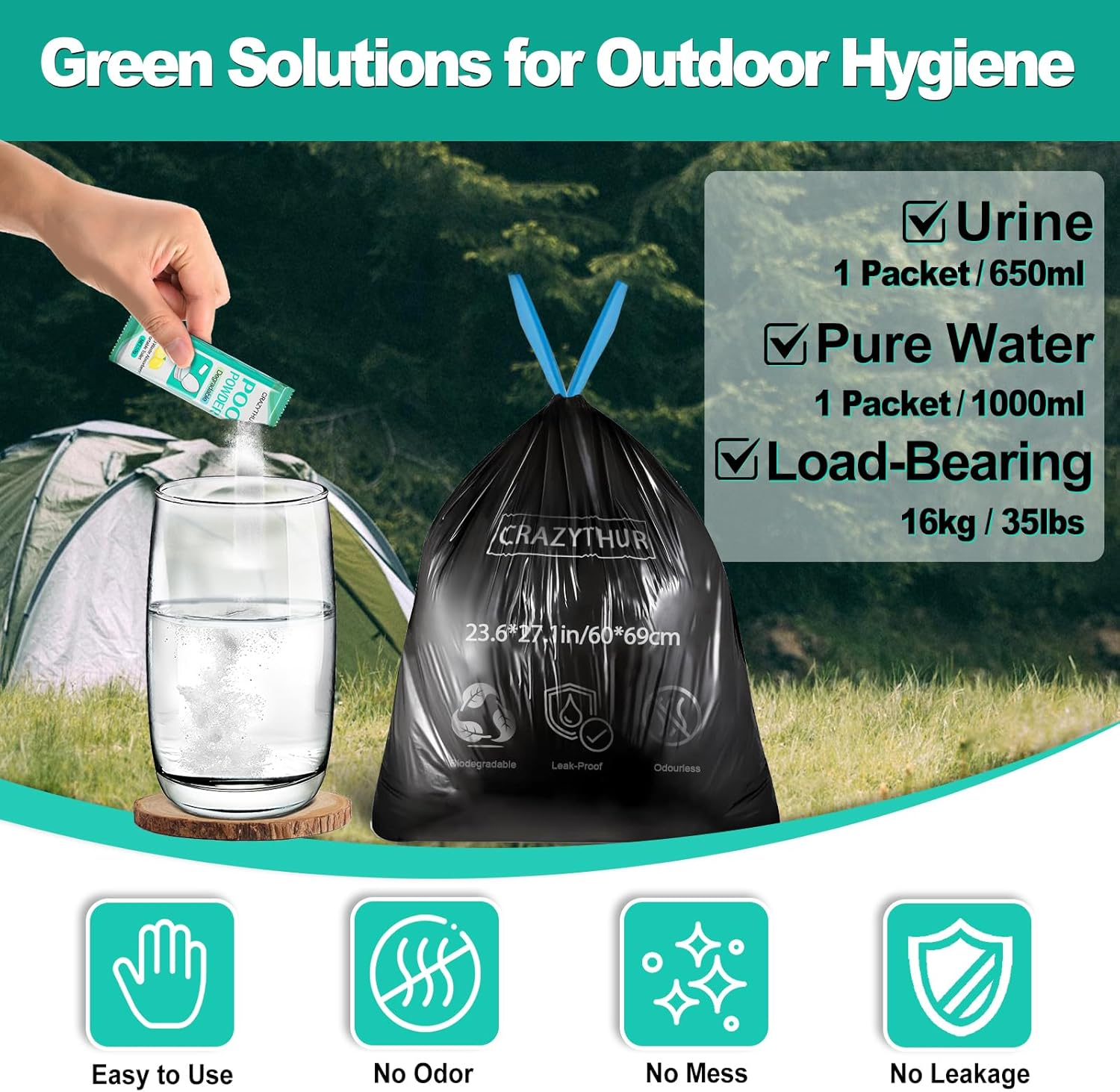 Portableportable Toilet Gel, Poo Powder for Portable Toilet, Camping Toilet Gel, Pee Powder, Portable Toilet Powder for Outdoor Camping and Hiking Toilet Gel Powder