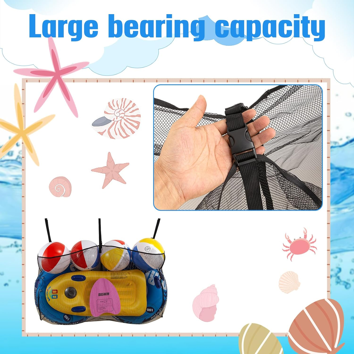 Pool Floats Storage Bag,Pool Float Toy Storage Mesh Bag,Water Tech Pool Pouch,Adjustable Swimming Pool Hanging Mesh Organizer Net Bag for Floats,Balls,Water Inflatable Toys image number 4