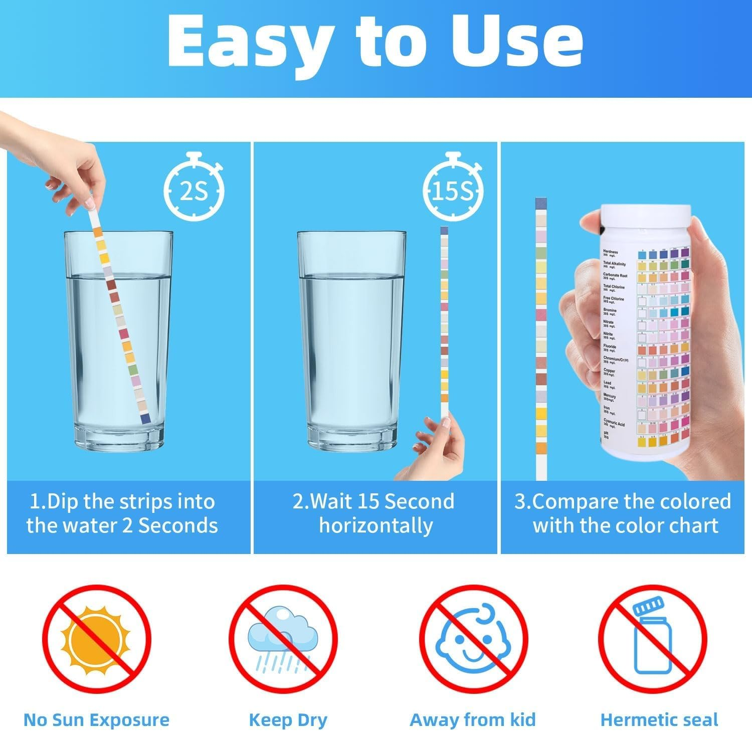 16 in 1 Pool Test Strips, 100 Strips Water Chemical Testing for Hot Tub and Spa, Accurate Test Bromine, Total Alkalinity, Ph, Free Chlorine, Total Hardness, Cyanuric Acid, and Total Chlorine image number 1