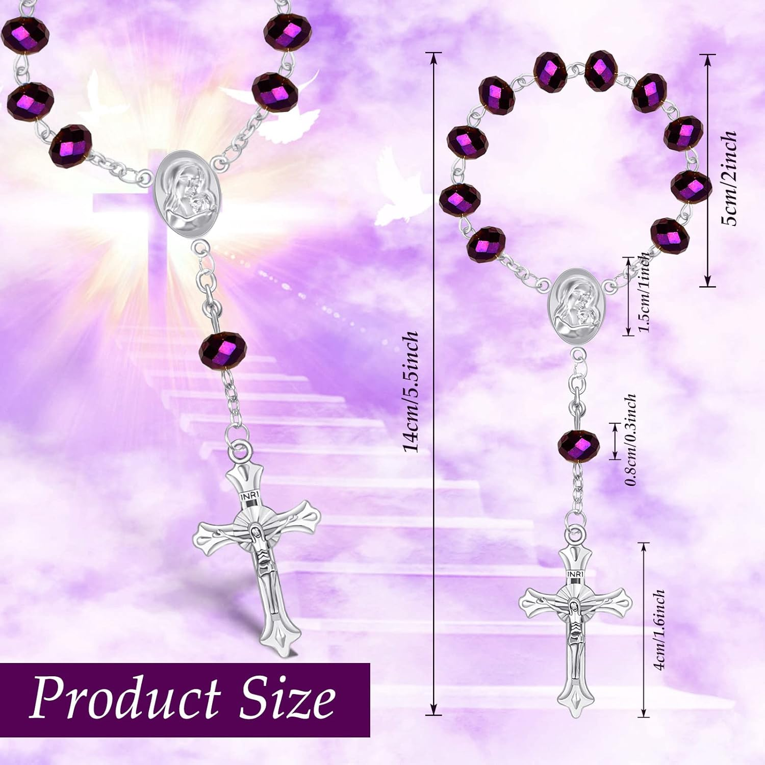 Yinkin 30 Pieces Baptism Rosary Catholic Mini Rosaries Baptism Favors for Guests Party Favors Rosary Beads 30 Pcs Organza Bags for Christening Weddings First Communion Gift, 4.5 Inches, 2.8 X 3.5 - Blue,Pink,Silver,White image number 6