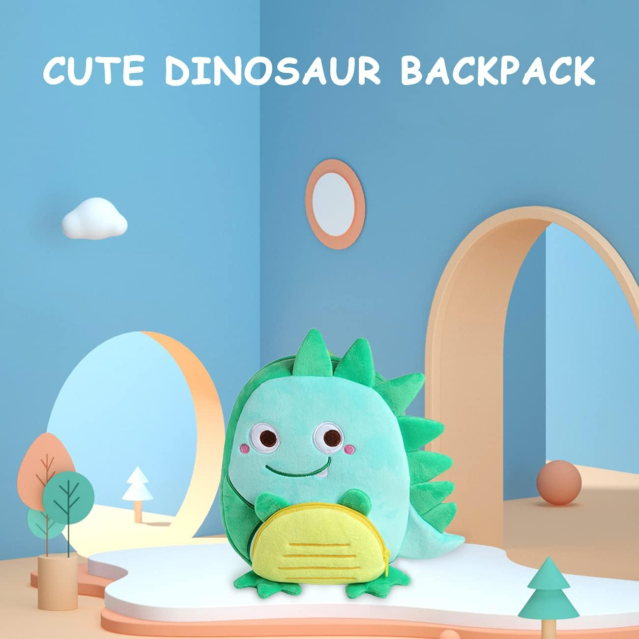 Toddler Backpack,Vaschy Girls and Boys Cute Plush Animal Small Daycare Backpack for Little Kids - Smiling Dinosaur image number 4