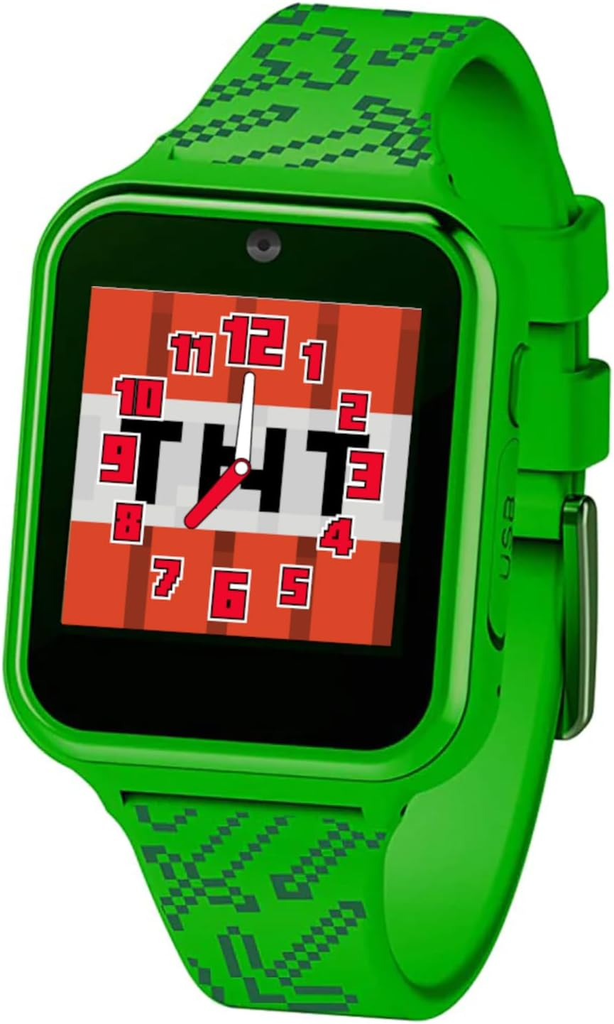 Accutime Microsoft Minecraft Green Educational Learning Touchscreen Smart Watch Toy for Boys, Girls, Toddlers - Selfie Cam, Learning Games, Alarm, Calculator, Step Tracker & More! (Model: MIN4045AZ) image number 6
