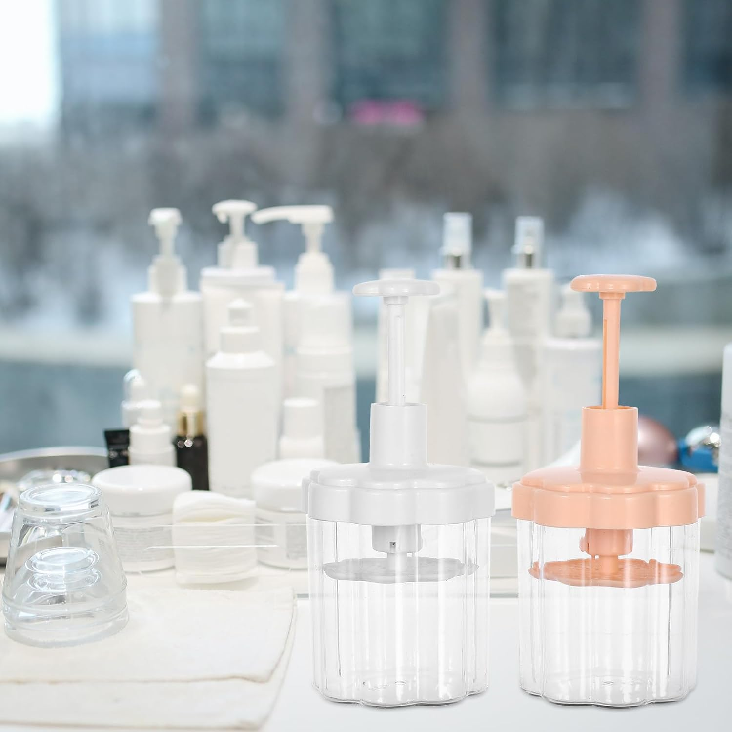 HEANUJJ 2Pcs Face Wash Foam Maker Pump Dispenser Bottles for Shampoo and Body Wash, Manual Portable Facial Cleanser Frother for Travel and Daily Beauty Care