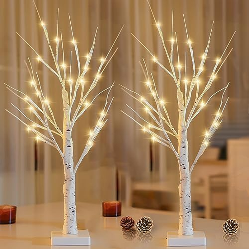 2-Pack 2FT Birch Tree with 48 LED Lights and Timer For image number 2