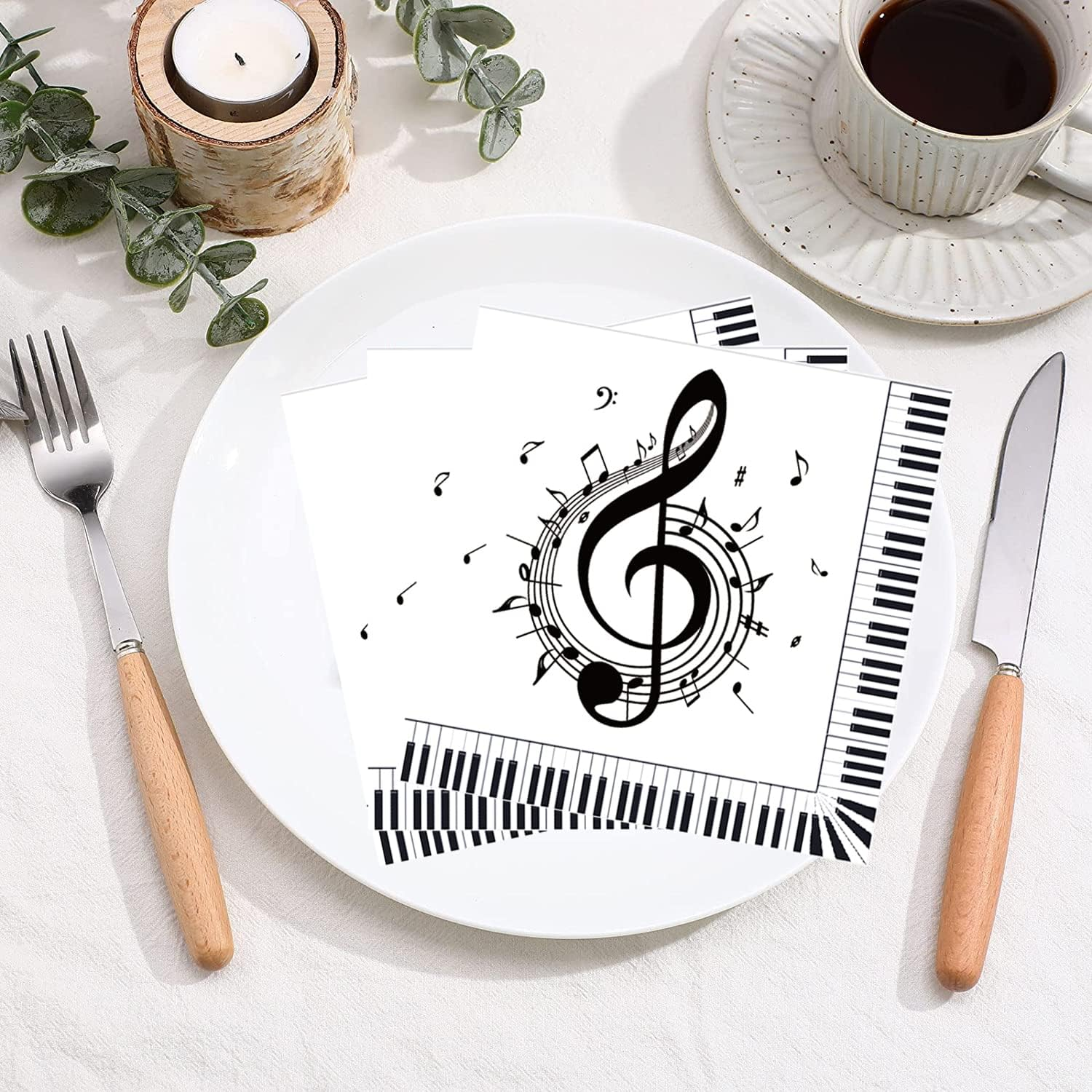 100Pcs Music Note Napkins Notes Party Supplies Disposable Musical Cocktail Luncheon Dinner Napkin for Themed Karaoke Birthday Decorations, Black & White image number 6