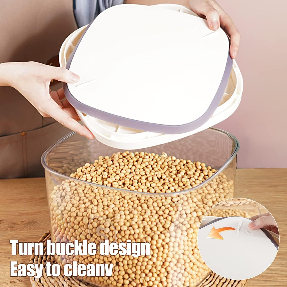 Airtight Rice Container - 5Kg Sealed Rice Storage Container Clear Rice Bucket for Kitchen Pantry Household Storage image number 4