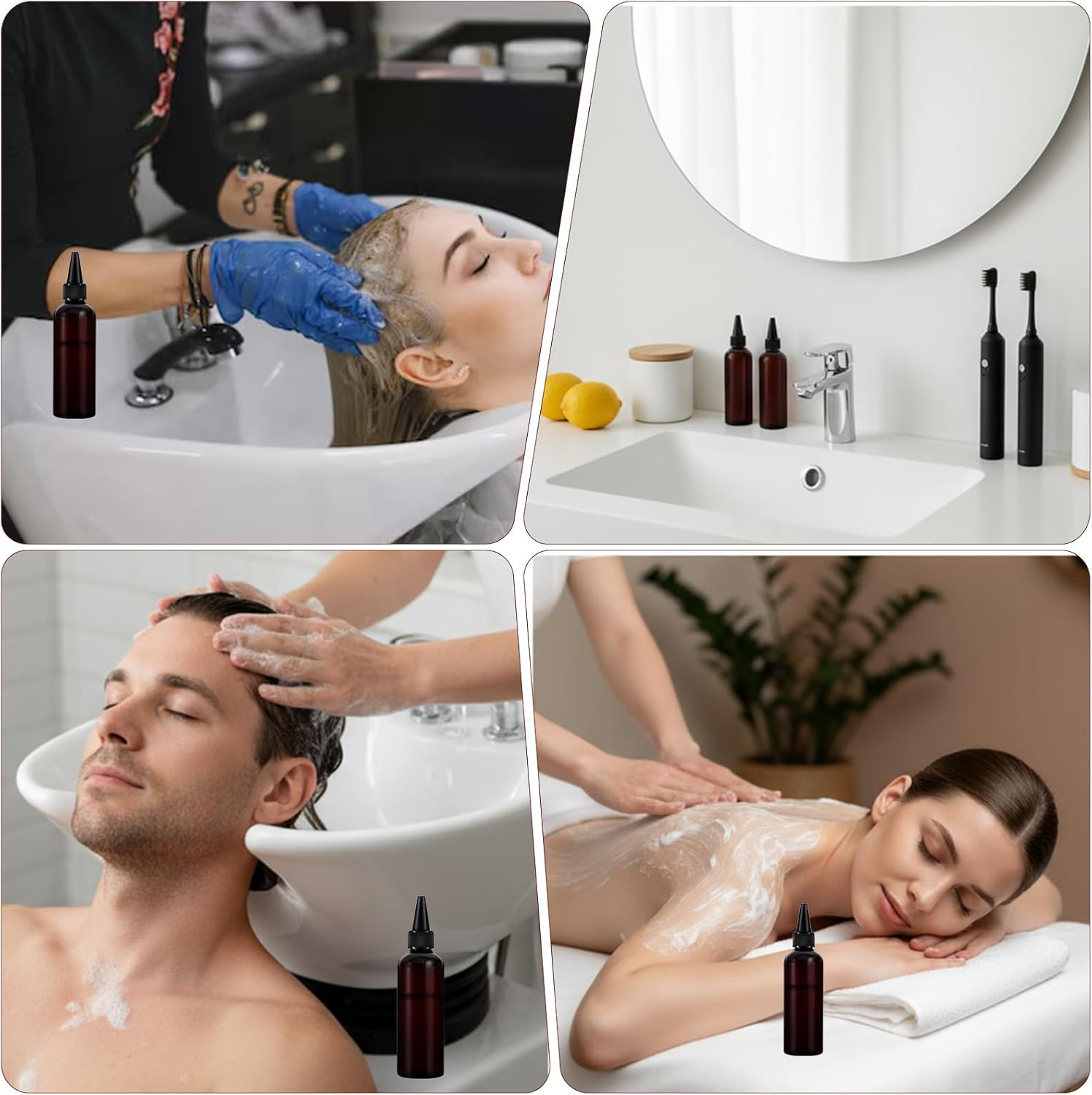 Sibba 5Pcs Hair Color Applicator Bottle, Hair Dye Bottles Oil Applicator Bottle, Empty Plastic Reusable Twist Top Cap Bottles for Dye Oil Liquid Shampoo Lotion, Amber, 2.5OZ image number 4