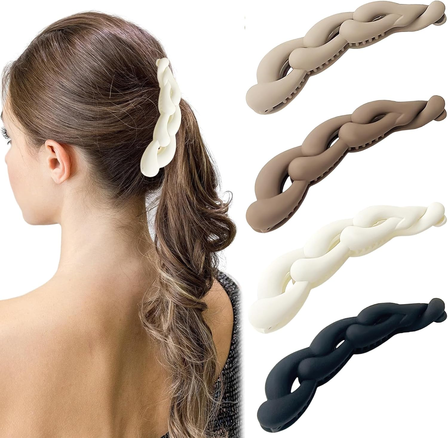 NATOSU 4 Pieces Banana Hair Clips, Vintage Banana Clip, Ponytail Holder, Banana Clips, Fish Clips, Non-Slip Ponytail Holder Clip for Women image number 1