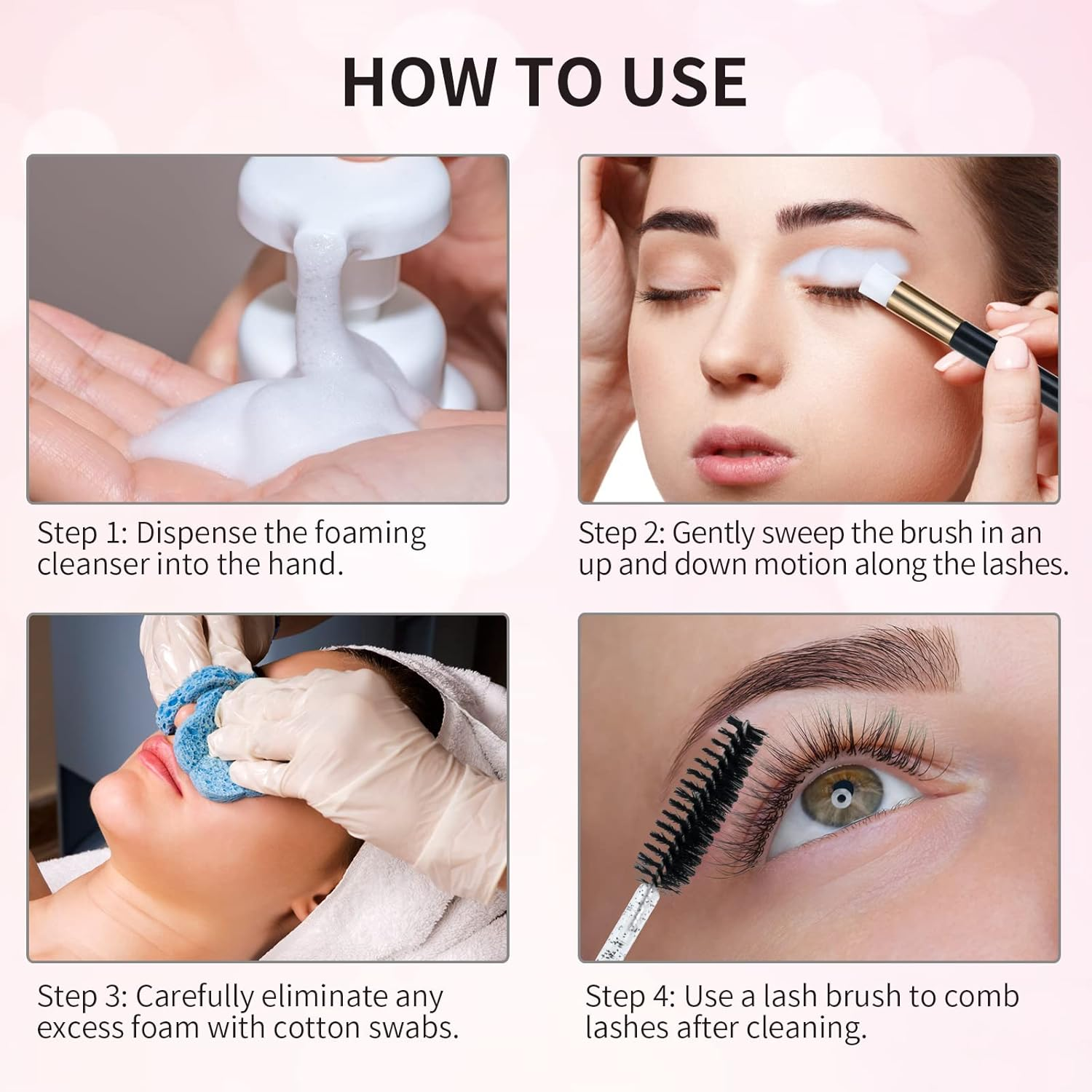 50 Pcs Lash Shampoo Bottle Brushes Set, Empty Lash Shampoo Bottles, Lash Shampoo Label Stickers, Mascara Wands and Tubes Eyelash Brush, Lash Cleansing Brushes, Bag for Lash Extensions Aftercare(Black)