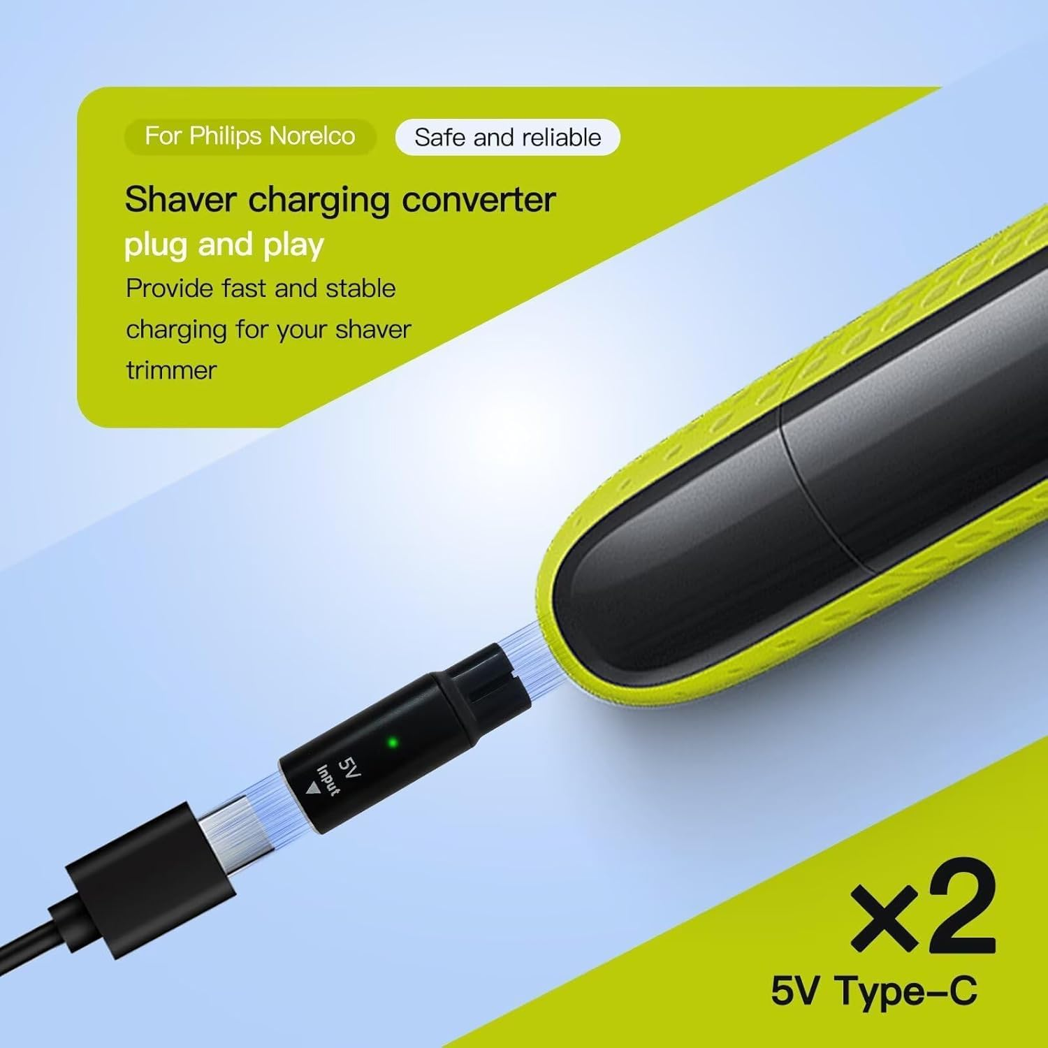 [2 Pack] T Tersely 5V Type C Shaver Adapter Charging Converter for Philips One Blade QP2724 QP2834, MG7910 MG5910 MG9510, 2000 2400 3600 Series Norelco, USB Cord for Philips Series 3000 5000 7000 9000 image number 3