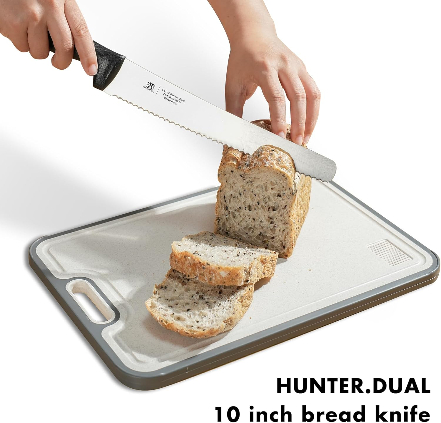 Bread Knife, 10 Inch Serrated Sourdough Slicer Cutter for Homemade Bread, 1.4116 German Steel, Ergonomic Anti-Slip Handle (Black, 10 Inch) image number 5