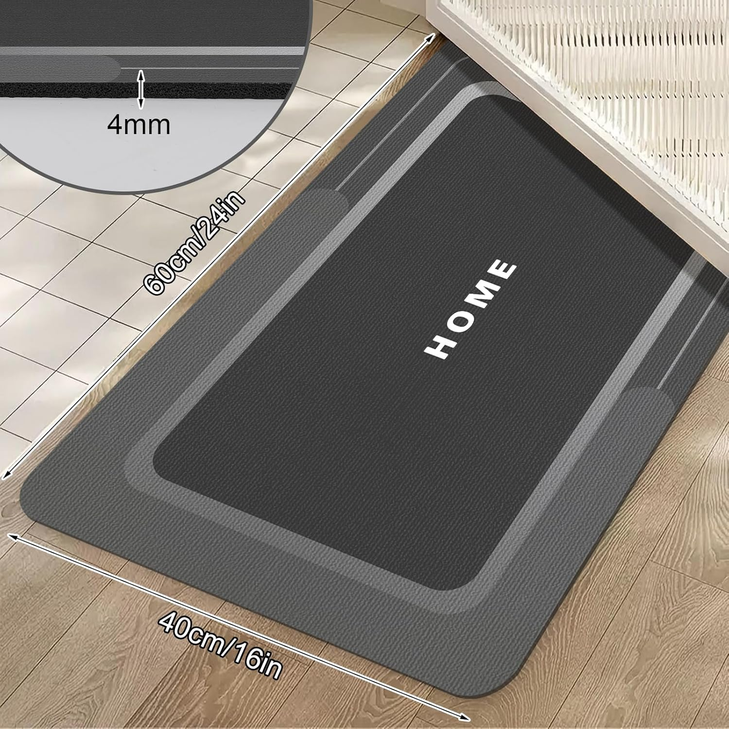 Bath Mat Rugs Bathroom Rug Non Slip Bath Rugs Quick Dry Absorbent Bath Mats for Bathroom Floor (Dark Grey, 40 X 60 Cm)