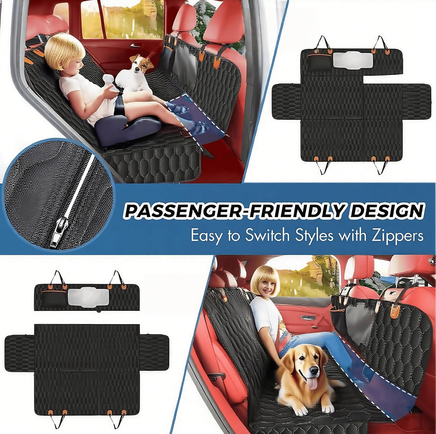 Dog Car Seat Cover,Waterproof Pet Seat Cover with Mesh Visual Window & Seat Belt Opening & Storage Pockets,Wear-Proof Dog Back Seat Hammock for Cars, Trucks and SUV image number 2