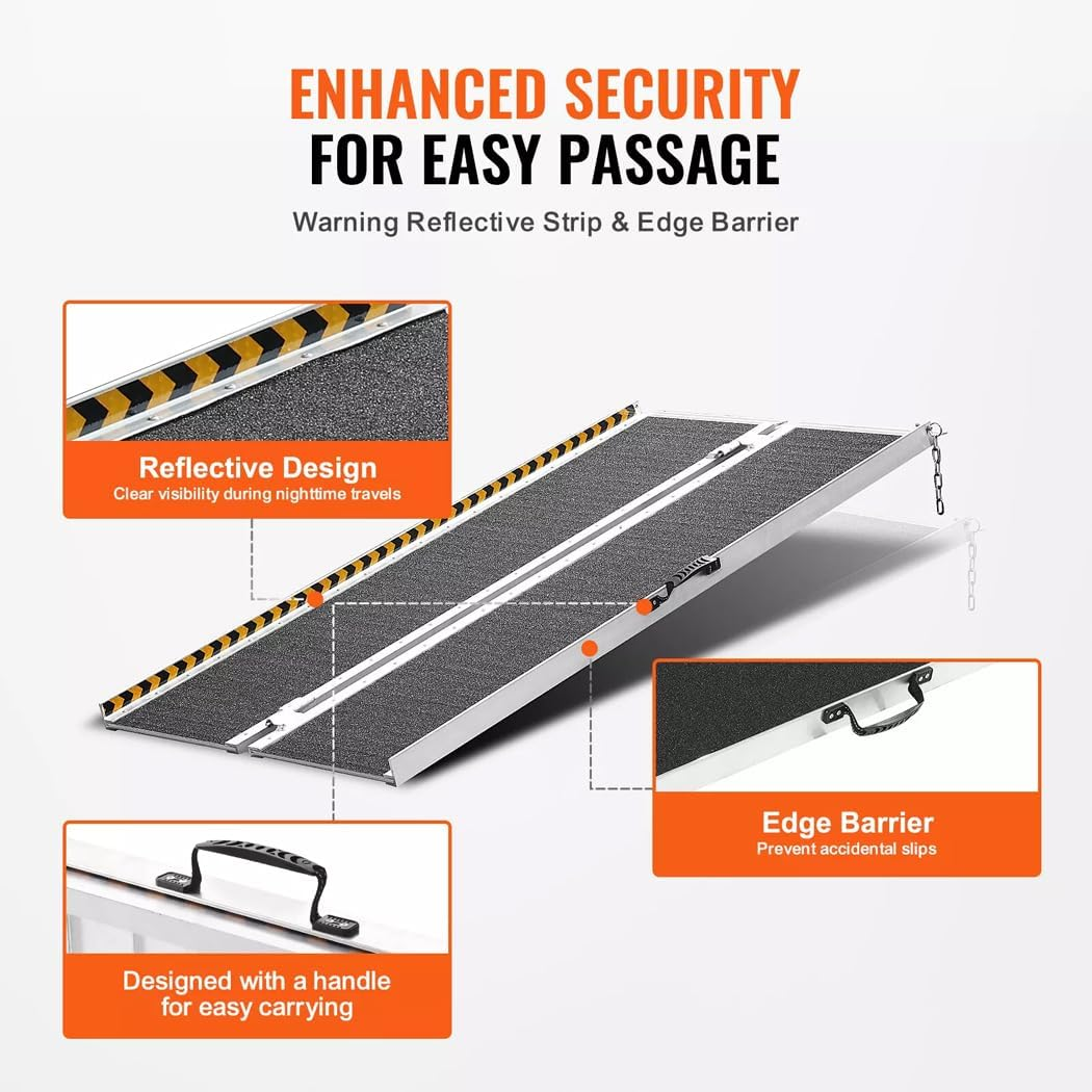 2FT Aluminium Ramp,270Kg/600Lb Capacity anti Slip Wheelchair Ramp,With Carry Handle,Folding Loading Threshold Portable Access image number 3