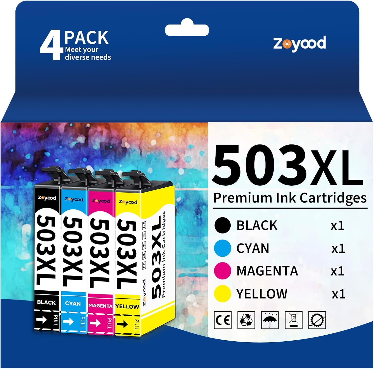 Zoyood 503XL Ink Cartridge Replacement for Epson 503 T503XL T503 503-I Ink Cartridges Combo Pack Work with Epson Expression Home XP-5200 XP5200 Workforce WF-2960 WF2960 Printer (4 Pack) image number 1