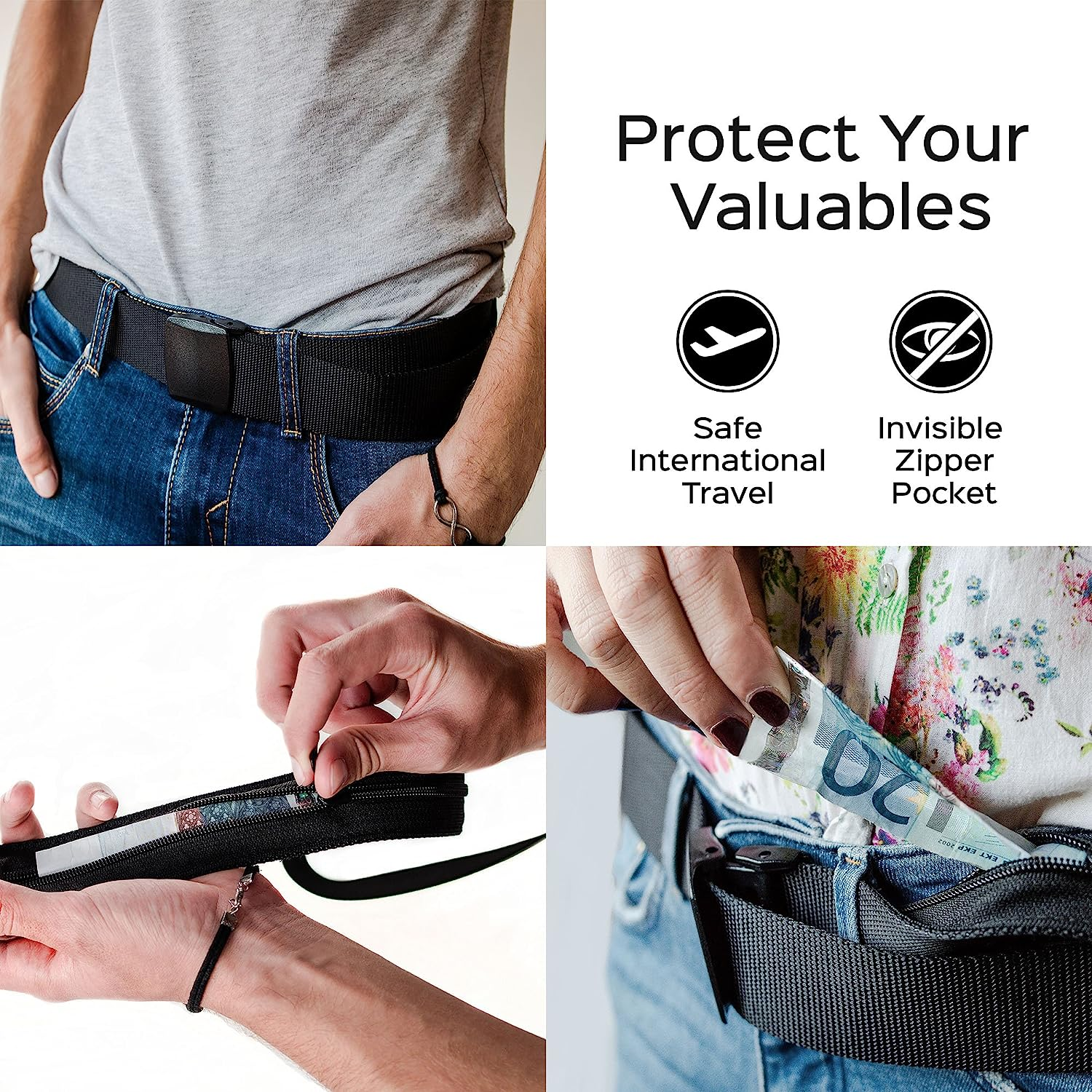 Travel Security Belt with Hidden Money Pocket - Cashsafe Anti-Theft Wallet - Non-Metal Buckle by Roomierlife image number 5