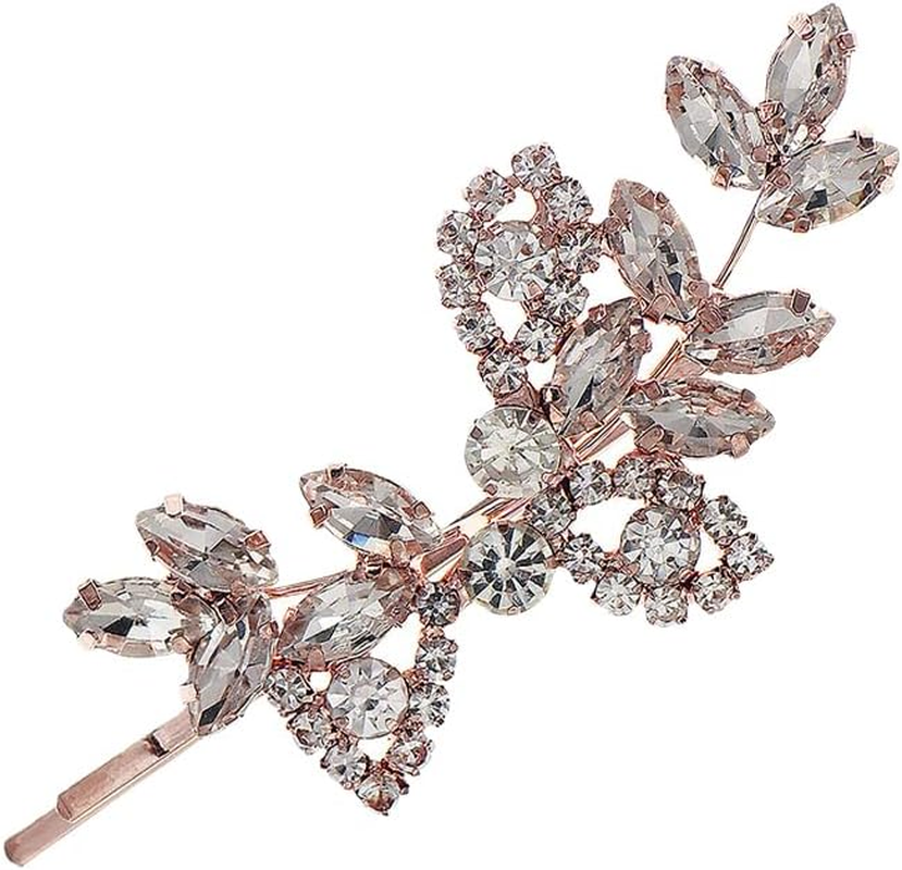 Bridal Hair Clips with Rhinestones Elegant Crystal Hair Pins Bridesmaid Hair Clips Wedding Leaf Flowers Hair Accessories for Women and Girls Rose Gold image number 2