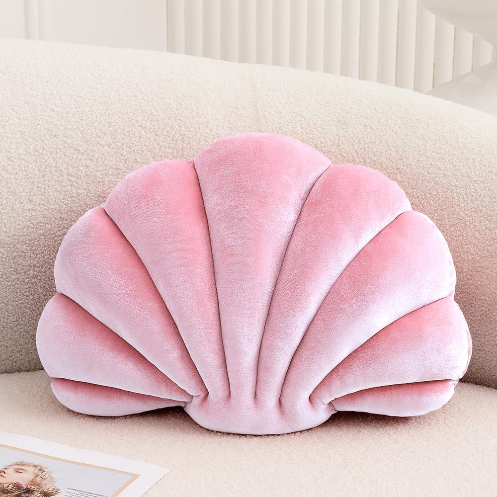 XIAIJIA Seashell Decorative Pillow Shell Shaped Throw Pillow 3D Insert Beach Pillow Soft Velvet Pillow Sea Ocean Decoration Couch Bed Pillow Cushions(White,18 X 13 Inch)