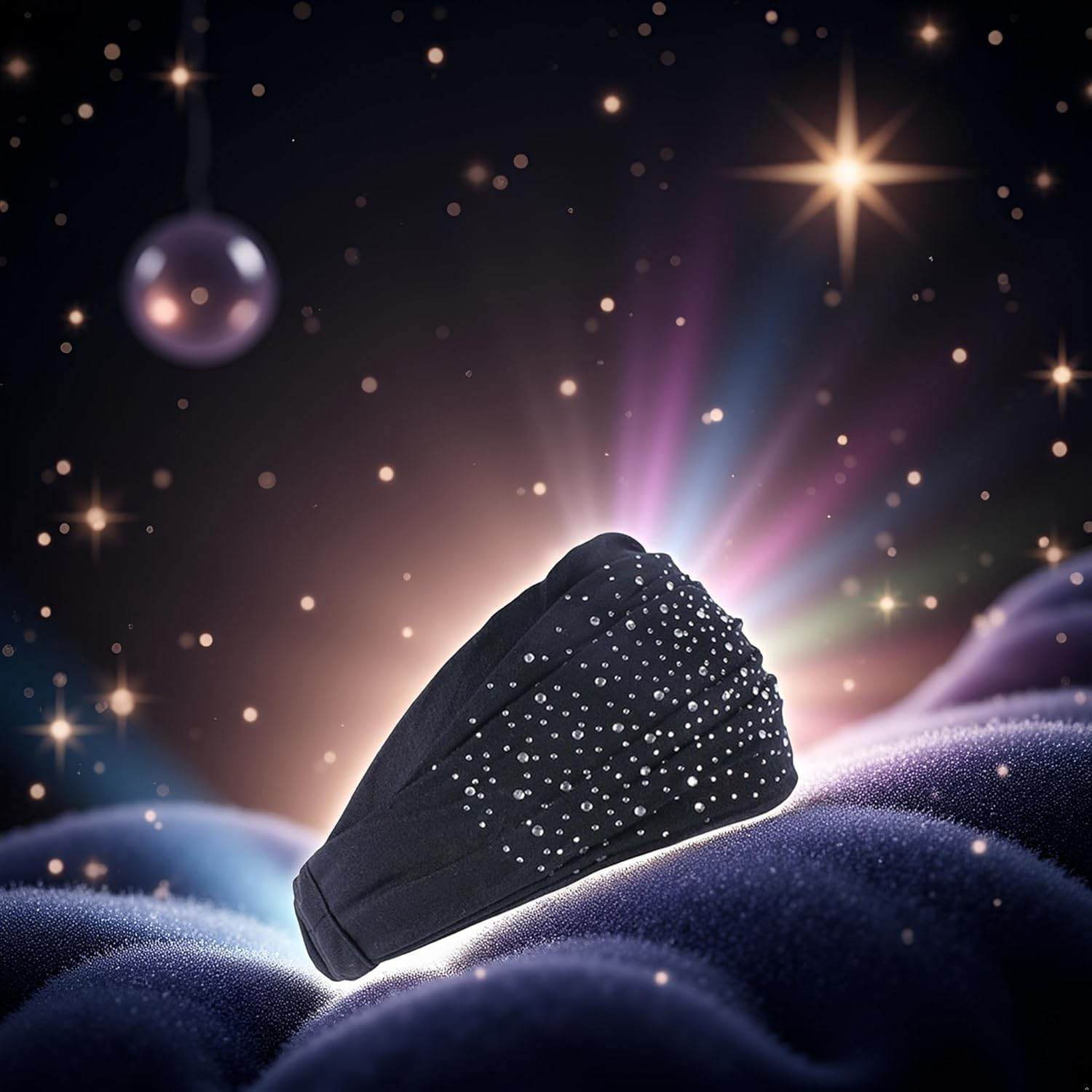 Makeup Headband Super Soft Yoga Rhinestone Solid Color Elastic Glitter Hair Accessories for Women Girls Black image number 2