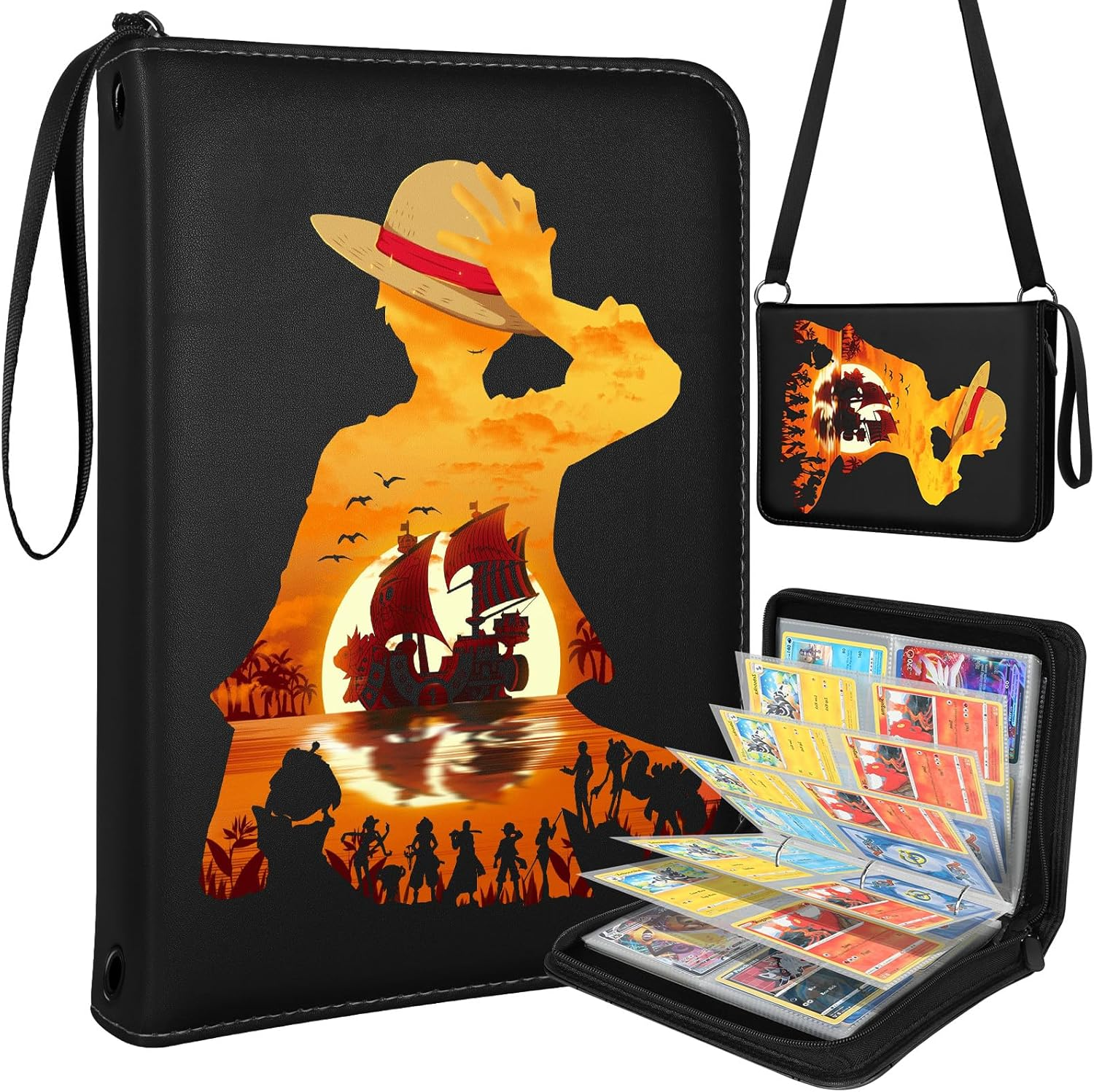 Lotadilo for 4 Pocket Card Binder with 440 Pockets - Trading Card Collection Album Folder for Men Boys Teens Anime Design for Sports Cards Game Cards with Zipper Hand Carrying Rope image number 2