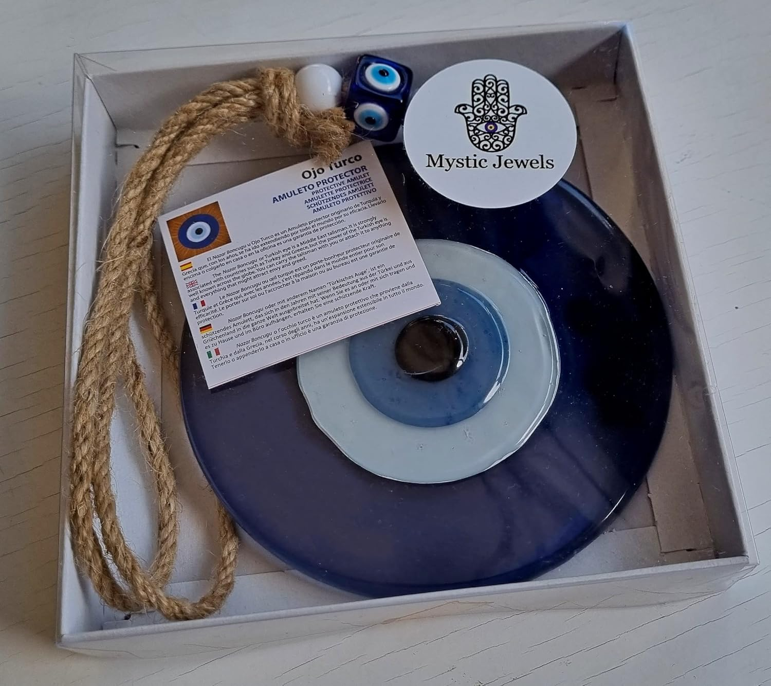 MYSTIC JEWELS - round Turkish Eye Ornament with Jude for Wall Decor, Prevent Evil Eyes of Your Home, Good Luck Amulet, Good Luck Ornament (Blue)