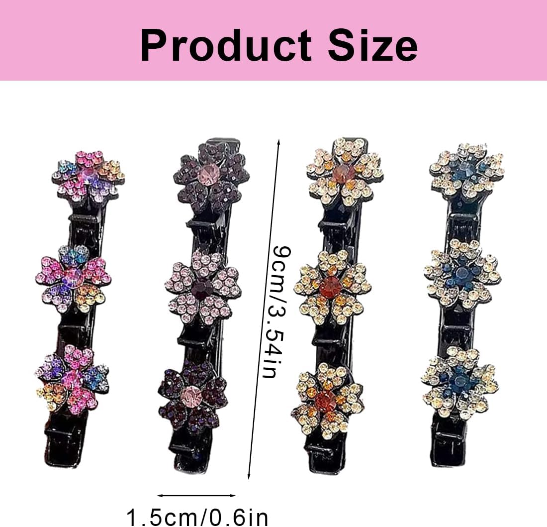 BIRLOZA Pack of 4 Five Leaf Clover Hair Clips, Delicate Four Leaf Clover Hair Clips, Colourful, Sparkling Crystal Hair Clip Flower image number 3