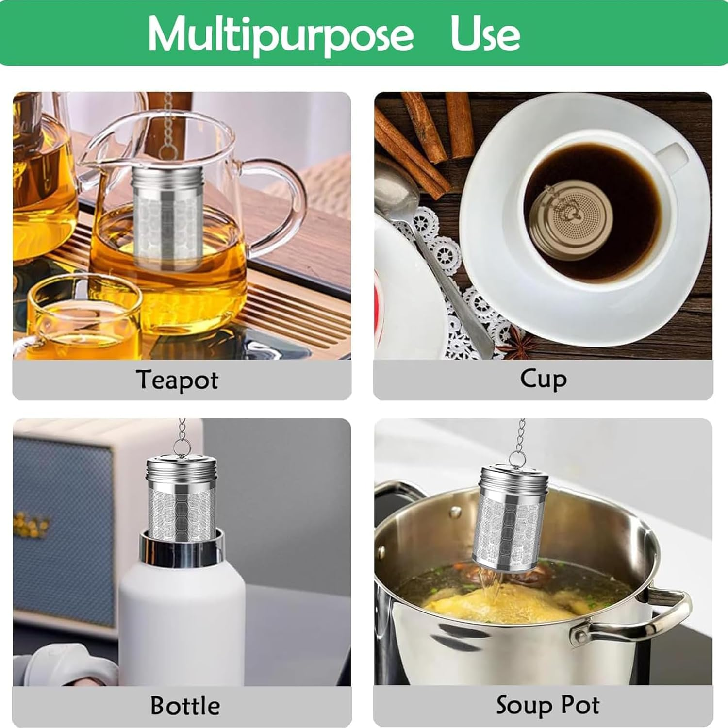 2 Pack Tea Infuser for Loose Tea, Extra Fine Mesh Tea Strainers with Drip Trays, 304 Stainless Steel Tea Diffuser Filter, Tea Steeper Infusers for Teapot, Brew Tea image number 5