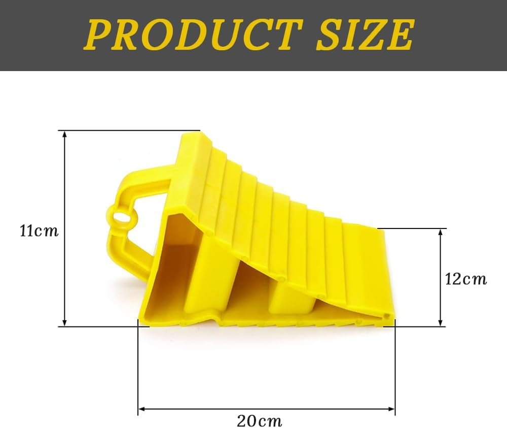 4 Pack Wheel Chocks, Heavy Duty RV Tire Chocks, Camper Wheel Chocks with Handle, Easy to Carry, Car Chocks for Travel Trailers, Campers, Cars, Trucks, Yellow image number 1