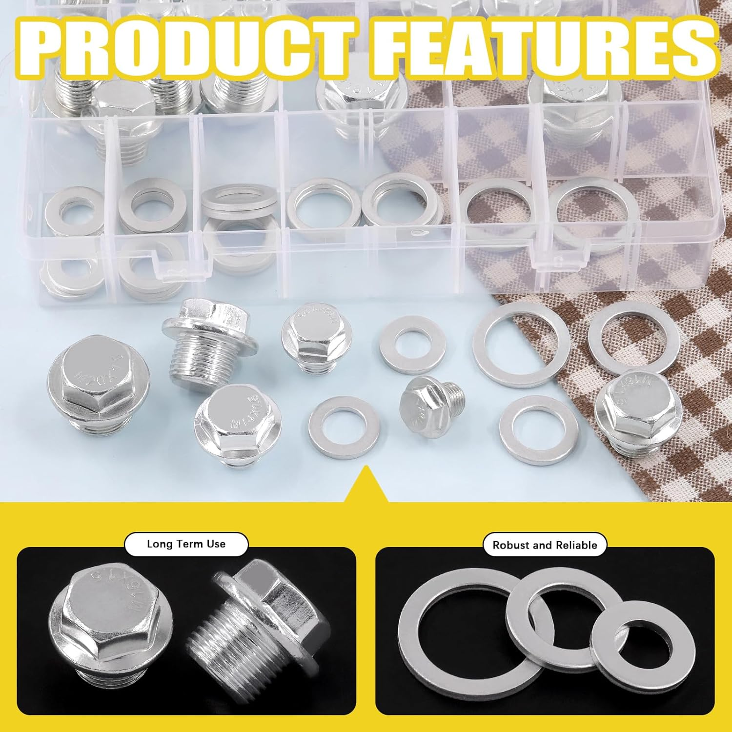 Mardatt 28 Sets Oil Drain Plug Assortment Kit, M10 M12 M14 M16 M18 M20 Steel Oil Drain Plugs with Aluminum Washer Gasket, Engine Oil Drain Plug Replacement Compatible with Honda, Hyundai, Toyota, Ford image number 2