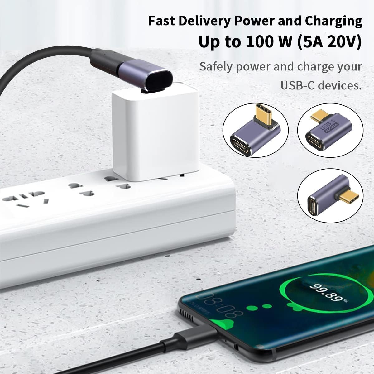 5 Pack USB C Adapter 40Gbps, USB C 90 Degree Adapter PD, Right Angle USB C Adapter 100W, USB 3.1 Type C Male to Female Adapter and USB C Extender Adapter for Laptop, Tablet and Phones image number 4