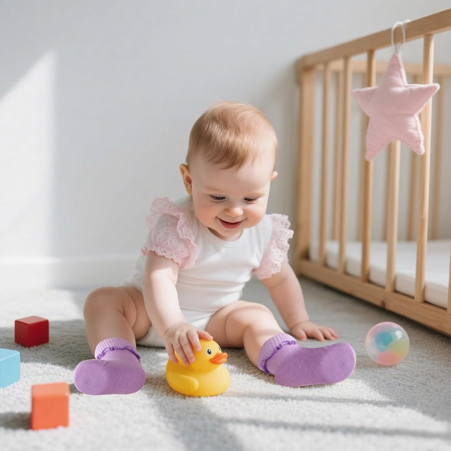 12 Pairs Preemie Socks for Baby Girls Boys Premature Ruffle Turn Cuff Cotton Socks Hospital for Newborn image number 2