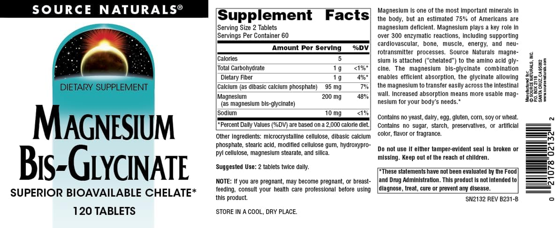 Source Naturals Magnesium Bis-Glycinate - 120 Count image number 1