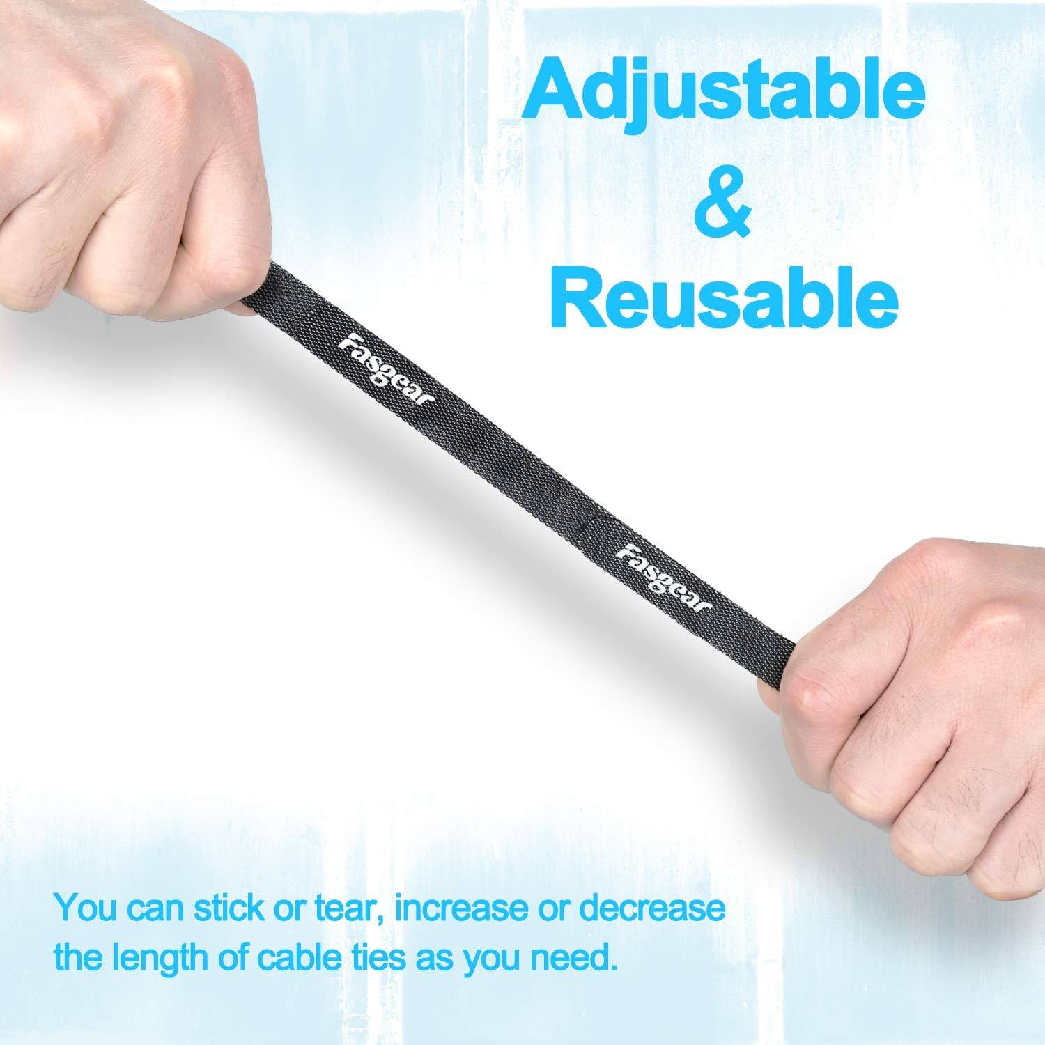 Fasgear 50 PCS Reusable Hook and Loop Cable Ties, 15Cm X 1Cm Black Nylon Velcro Cord Straps, Wire Organizer, 5.9 Inch image number 4