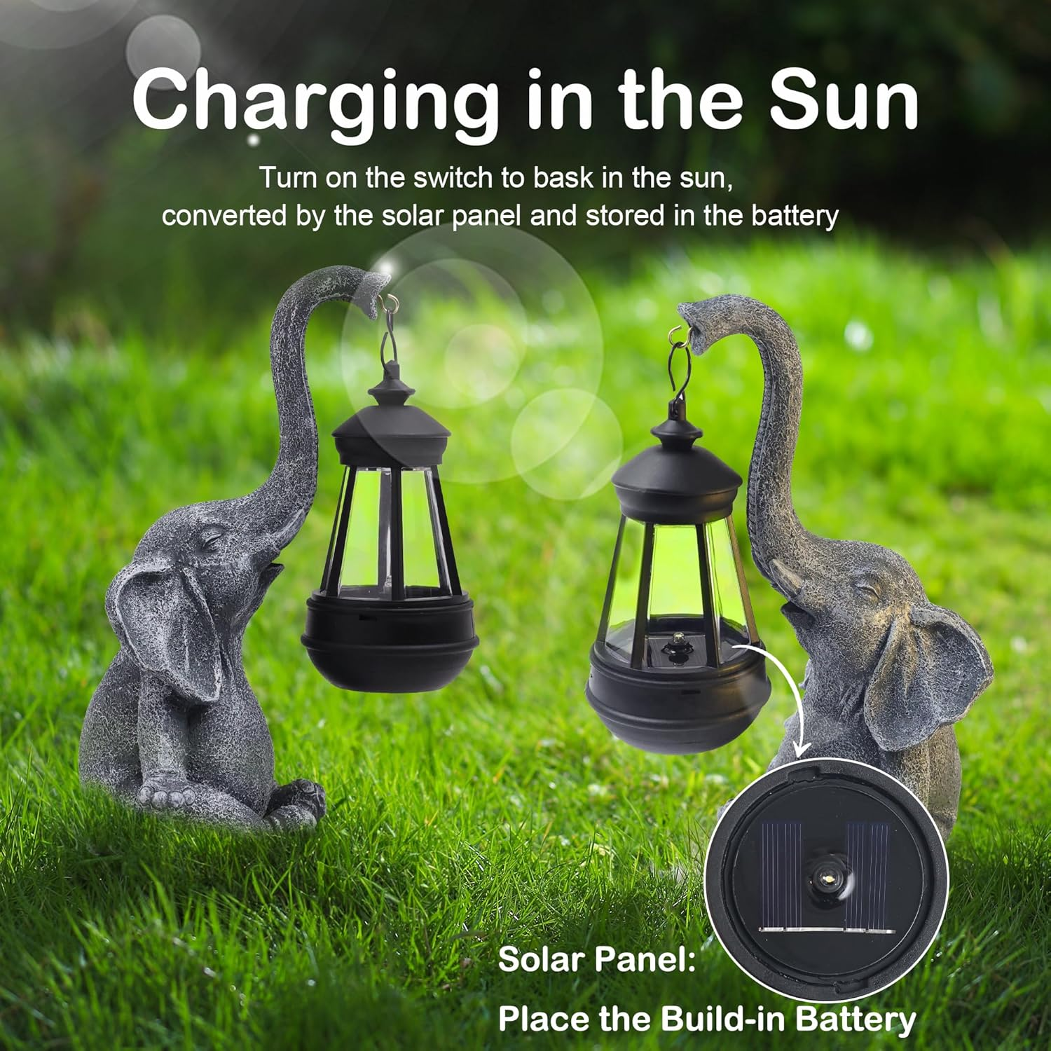 Attivolife Lucky Elephant Solar Statue Light for Garden Decor, Outdoor Waterproof Figurines Lamp, Art Patio Lawn Easter Balcon Yard Ornament - Beautifully Home for Women Mom image number 5