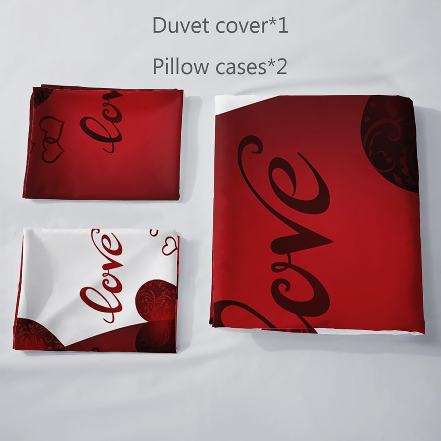 AILONEN Red Hearts Duvet Cover Set Full Size, Red and White Love Bedding Set,Romantic Valentine Comforter Cover Set,Couple Hearts Love Duvet Cover Set 3 Pieces, 1 Quilt Cover and 2 Pillowcases