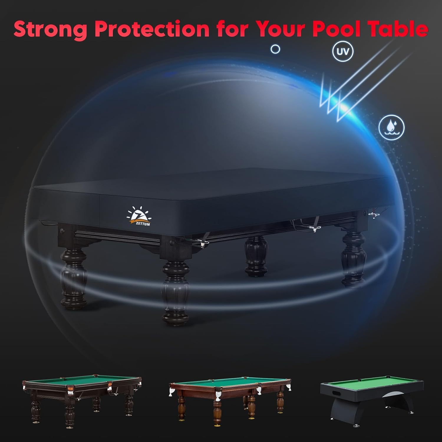 Zettum Pool Table Cover - 7 Feet Billiard Table Cover, 600D Waterproof & Heavy Duty Covers for Billiard Pool Table, Scratch-Proof UV Protection Snooker Furniture Table Cover - 7 Feet image number 5