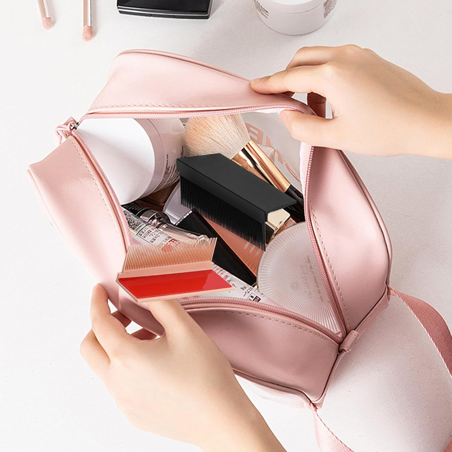 6Pcs Straightener Comb, Hair Straightening Comb Attachment for Flat Iron with 3 Color, for Black Hair Silk Press Home Travel Use (Purple, Pink, Black) image number 3