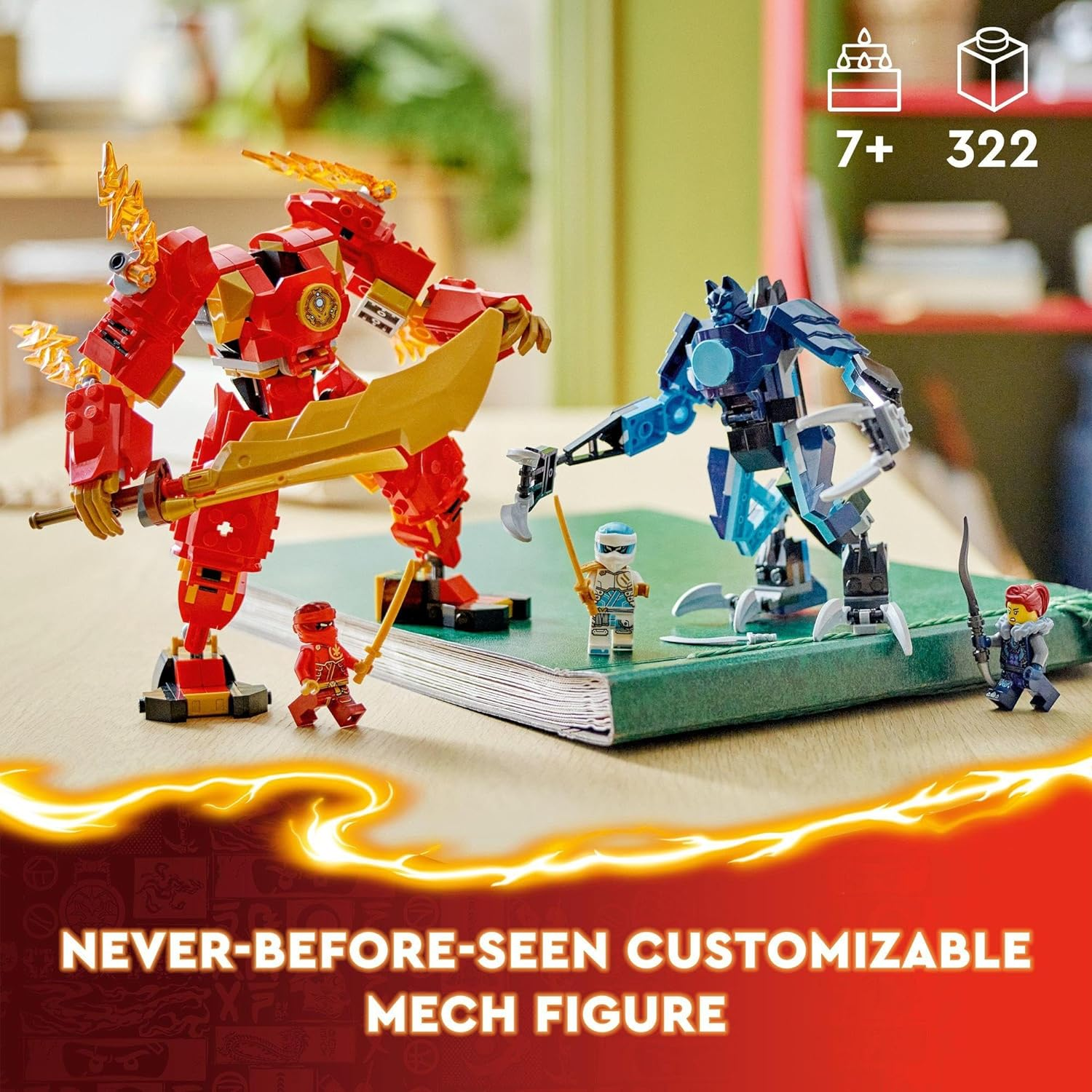 LEGO NINJAGO Kai&rsquo;S Elemental Fire Mech Toy for 7+ Year Old Boys & Girls, Action Figure Building Set from the Dragons Rising TV Show, Kids' Ninja Toys with Kai and Zane Character Minifigures 71808 image number 1