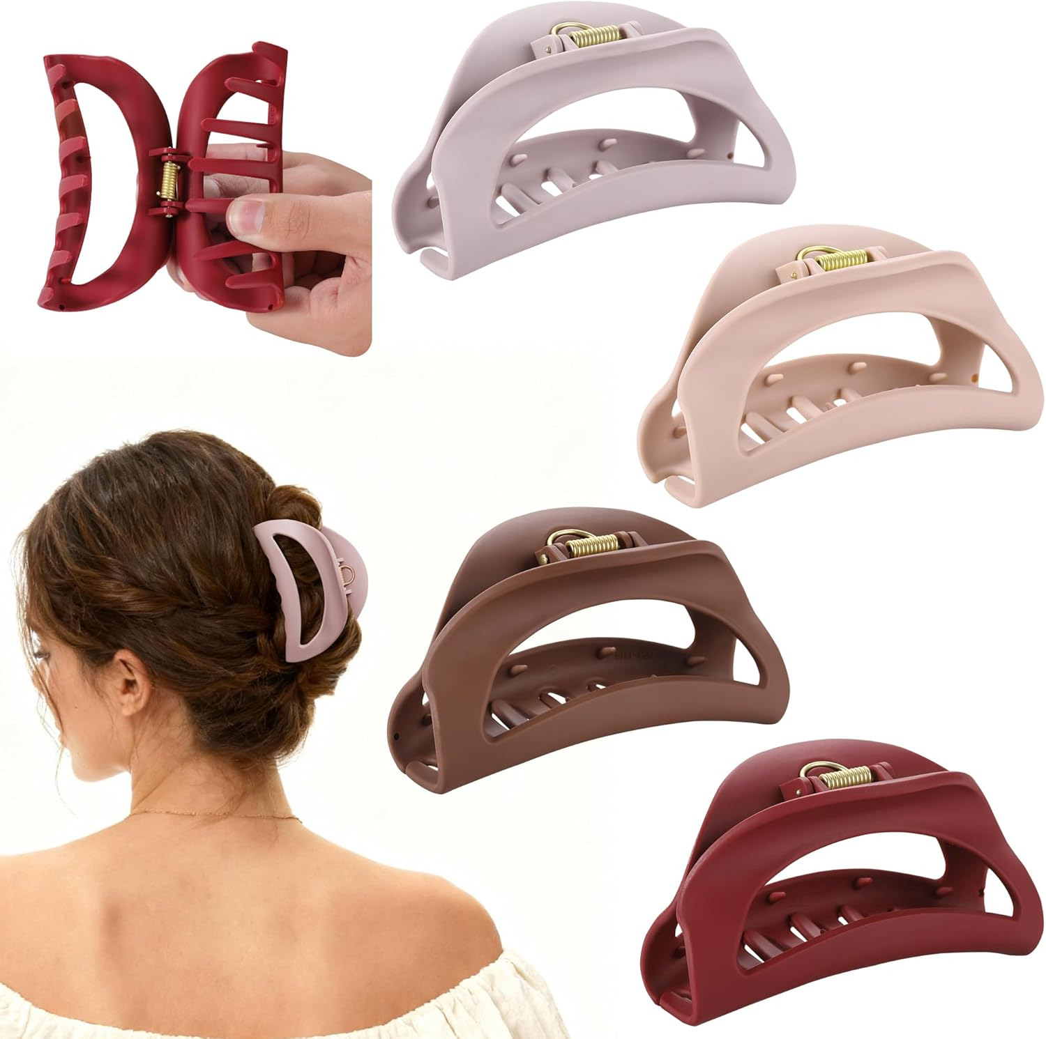 4Pcs Cloud Claw Clips for Women, 4.2 Inch Non-Slip Strong Hold Hair Claws, Unbreakable & Durable Tpee-Silicone Blend, Large Bendable Cozy Hair Clip for Thin/Thick/Curly Hair, All-Day Comfort