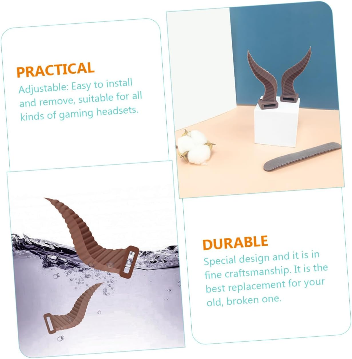 OKUMEYR Devil Horn Headset Ornaments Silicone Attachment for Headphones Adjustable Gaming Headset Decorations Easy to Install and Remove Brown image number 2