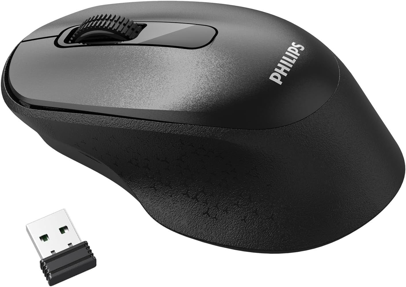 PHILIPS Wireless Mouse SPK7448 - Ergonomic Mouse with USB Connection, Comfortable Design, 3 Buttons, Scroll Wheel, for Computer, Laptop, PC, Notebook, Office and Home (Black) image number 2