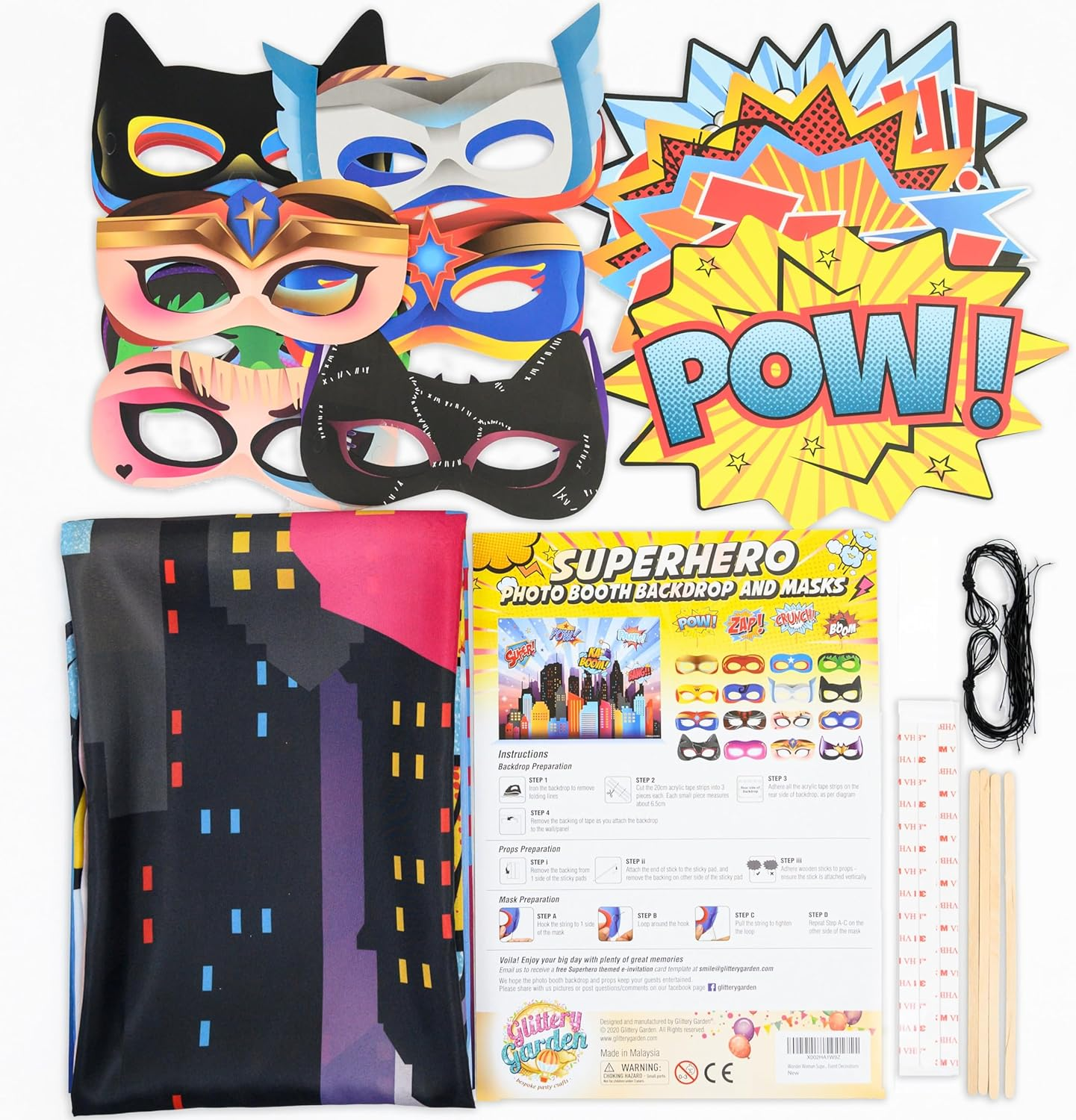 Superheroes Cityscape Photography Backdrop, Studio Props & Mask. Great as Super Hero City Photo Booth Background &ndash; Girl Birthday Party & Event Decorations image number 4