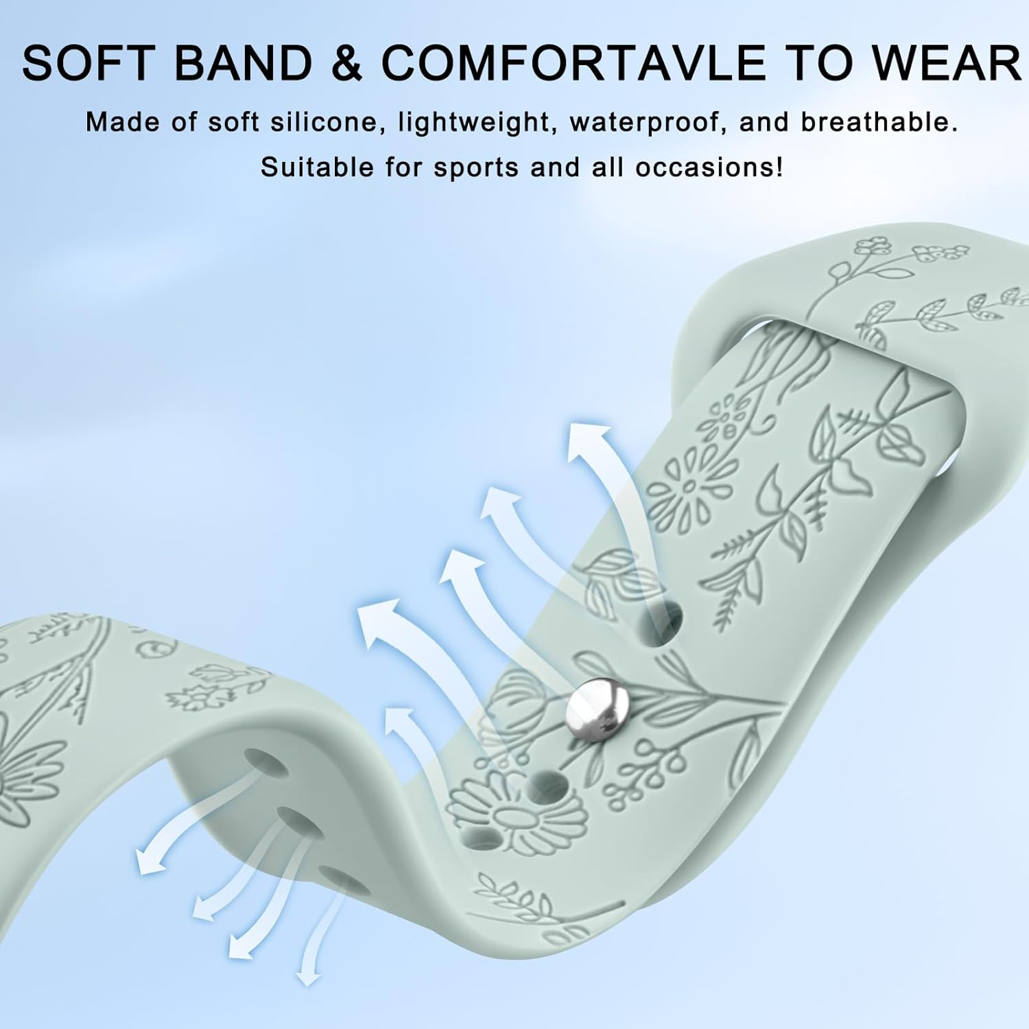 Floral Engraved Bands Compatible with Garmin Vivoactive 6/Vivoactive 5/3/3 Music,20Mm Soft Silicone Flower Pattern Sport Replacement Bands for Garmin Venu Sq/Venu Sq 2/Venu/Forerunner 165/55/245/245 - Black/Blue Gray/Olive Green image number 7