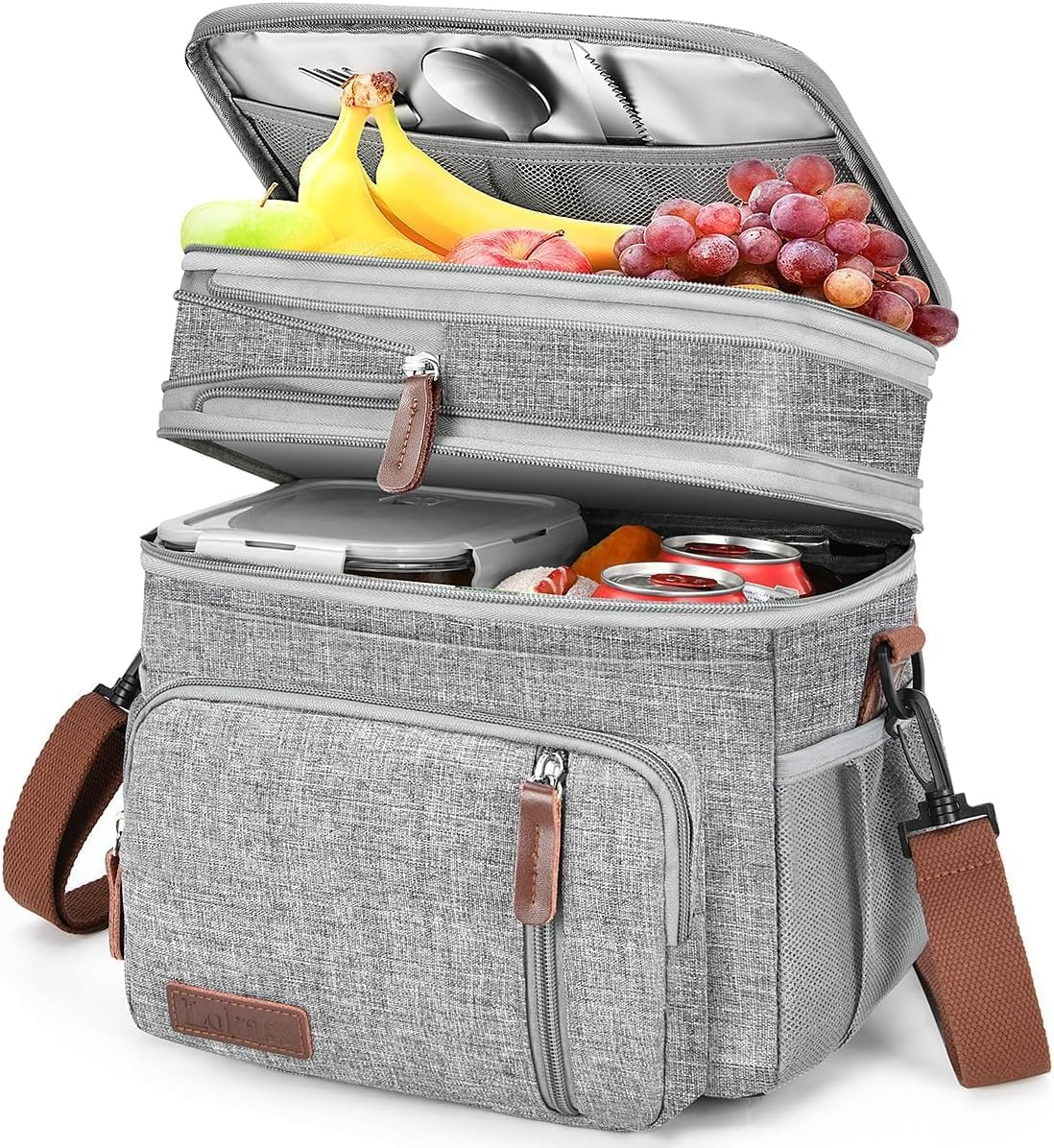 Lunch Bag for Women Men, Large Insulated Adult Lunch Box Leakproof Lunchbox Cooler Bag for Work Picnic Beach (Double Layer Gray) image number 6