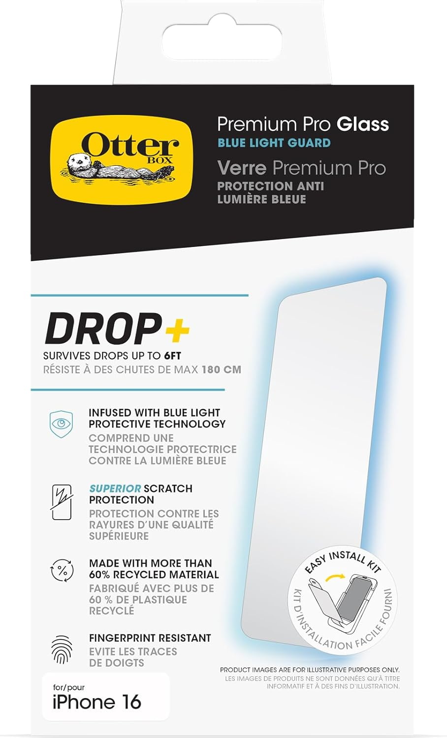 Otterbox Premium Pro Glass Screen Protector with Blue Light Guard for Iphone 16, Tempered Glass, Superior Scratch Protection, Survives Drops up to 6Ft image number 2
