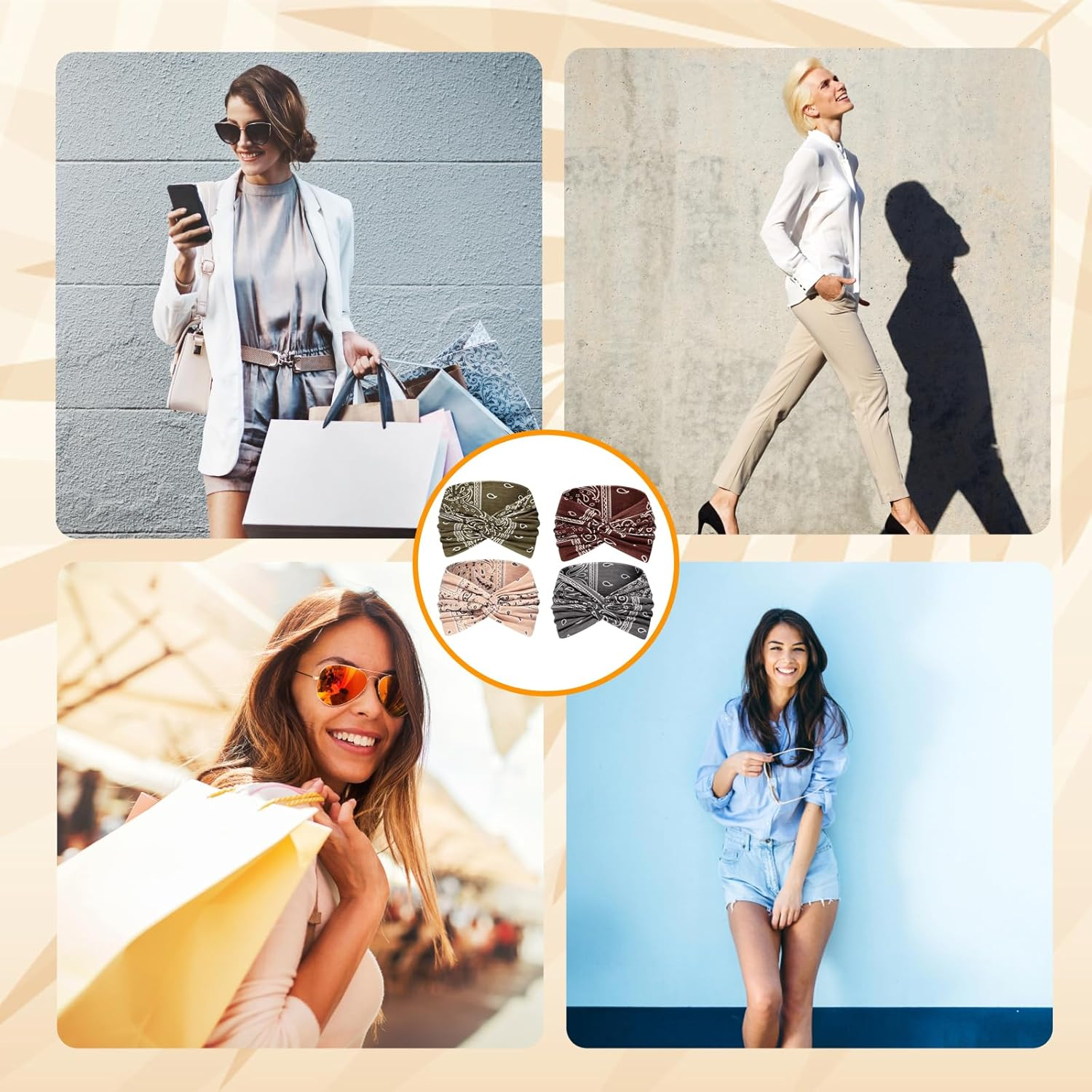 Pack of 4 Women'S Summer Headscarves - 7 Inch Extra Wide Hair Bands Thin Hair Band Women'S Elastic Headscarf Soft Boho Multicoloured Headband for Yoga, Cosmetics, Sports & Hair Accessories Summer image number 3