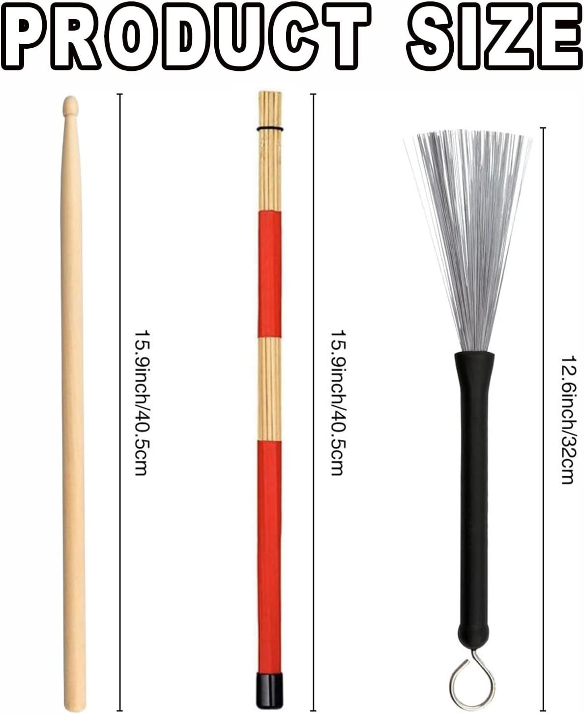 BEANPRECOY Drum Sticks Set Retractable Drum Wire Brushes 1 Pair 5A Maple Wood Drum Sticks 1 Pair Rods Drum Brushes 1 Pair Jazz Acoustic Music Lover Gift Adults Rock Band Students image number 6