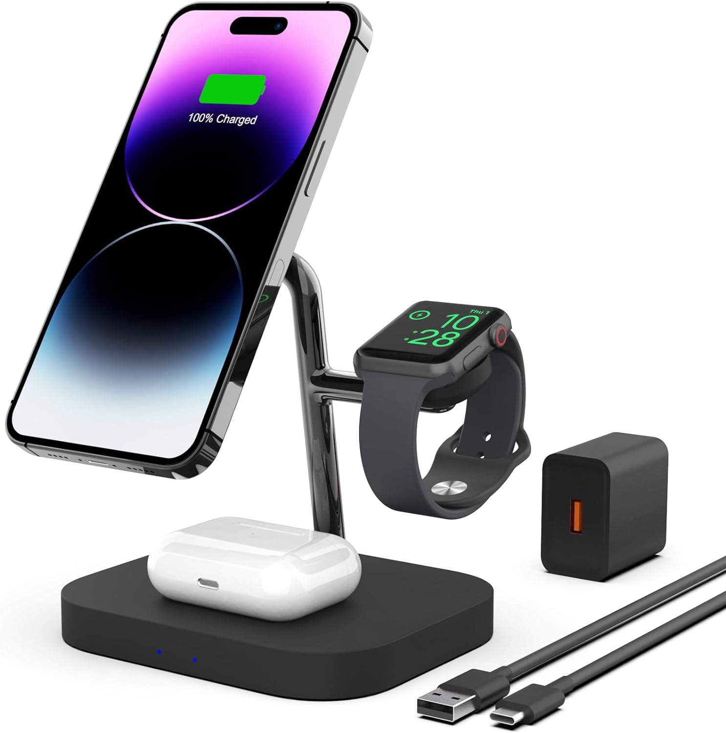 Magnetic Wireless Charger, Boaraino 3 in 1 Wireless Charging Station Compatible with Apple Watch 11/10/9/8/7/6/SE/5/4/3 &Airpods 2/3/4/Pro& Phone17/16/15/14/13/12 Series(No Adapter) image number 3
